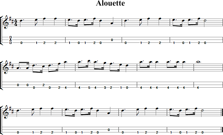 Alouette Sheet Music for Dulcimer