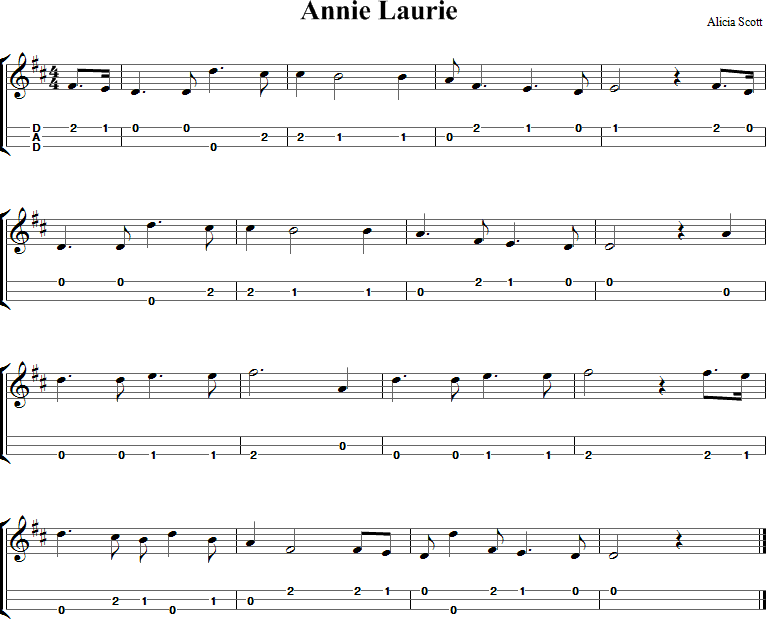 Annie Laurie Sheet Music for Dulcimer