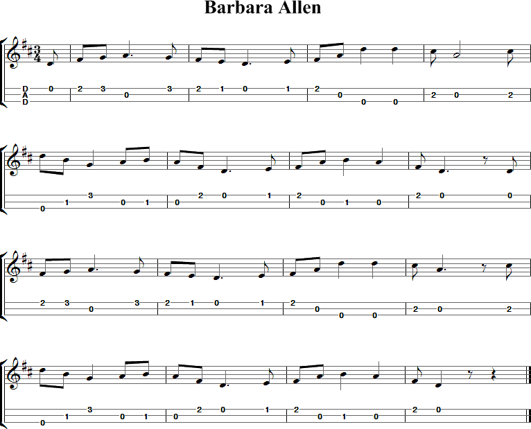 Barbara Allen Sheet Music for Dulcimer