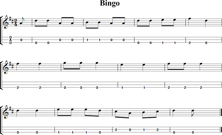 Bingo Sheet Music for Dulcimer