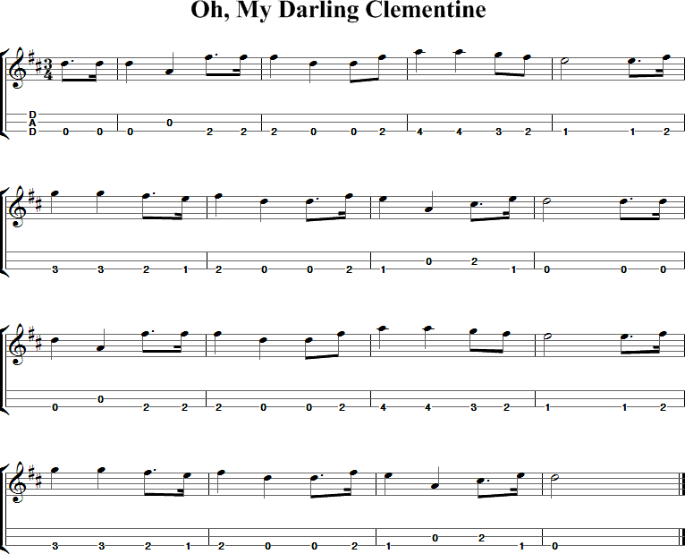 Oh My Darling, Clementine Sheet Music for Dulcimer