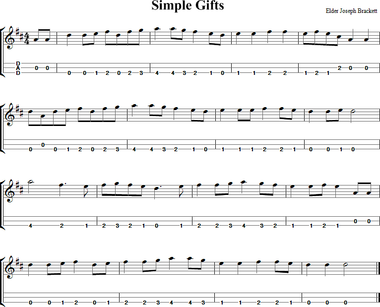 Simple Gifts Sheet Music for Dulcimer