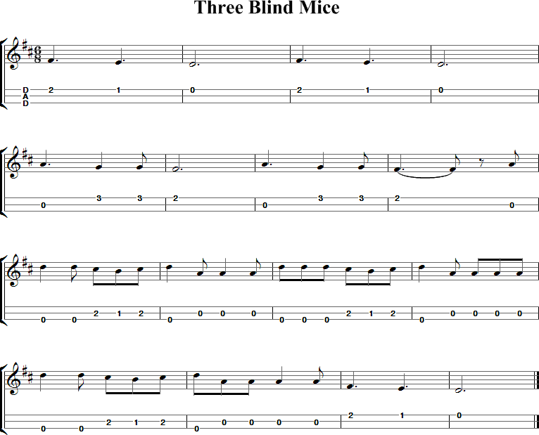 Three Blind Mice Sheet Music for Dulcimer