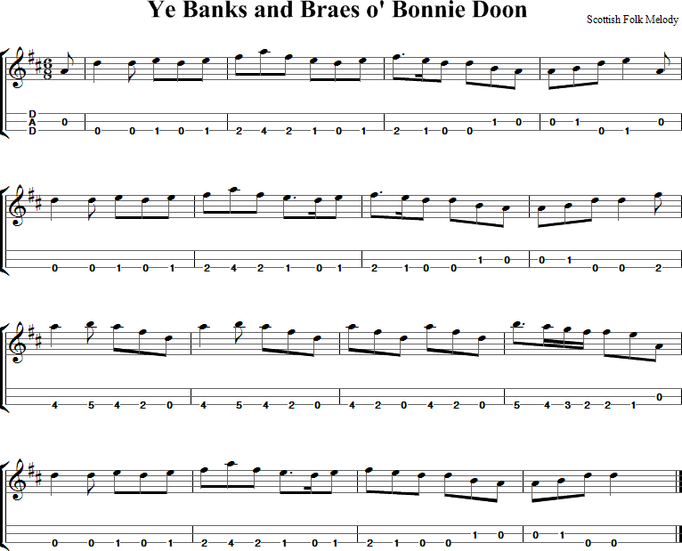 Ye Banks and Braes o' Bonnie Doon Sheet Music for Dulcimer